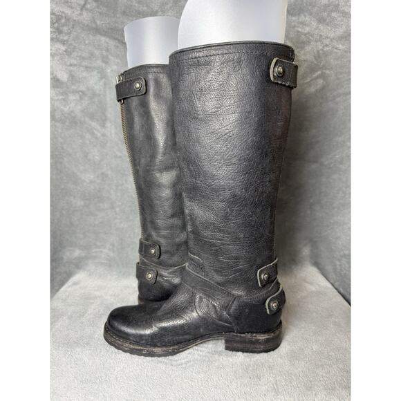 Frye Veronica Back Zip Tall Black Leather Moto Engineer Boots 77551 Women’s 5.5B - Picture 10 of 12